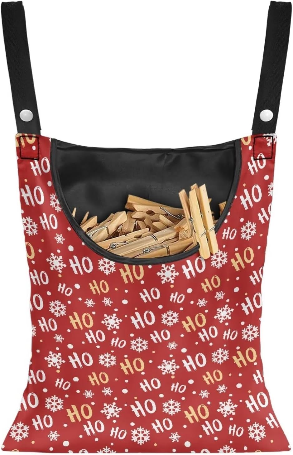 Clothespin Bag with Large Capacity for Mini and Wooden Clothespins with Large Opening Storage Organizer Laundry Hanging Bag - Christmas