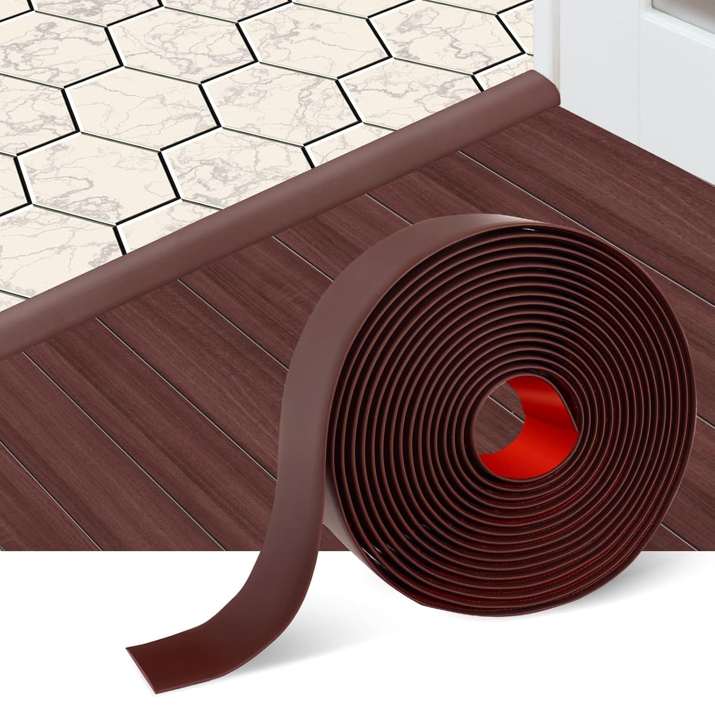 Floor Transition Strip Self Adhesive Floor Cover Strips Laminate 2" Wide Vinyl Flat Divider Transitions (5cm, 20Ft, Brown)