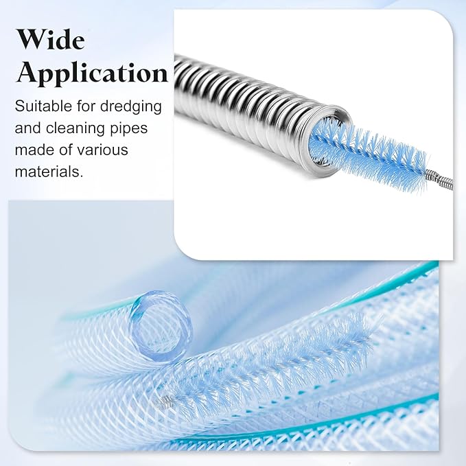 HARFINGTON 3pcs Flexible Long Drain Brush Straw Cleaner Set 35.43" Stainless Steel Double Ended Hose Brush with 8" Nylon Long Tube Pipe Cleaning for Fish Tank Sink Pipe, White