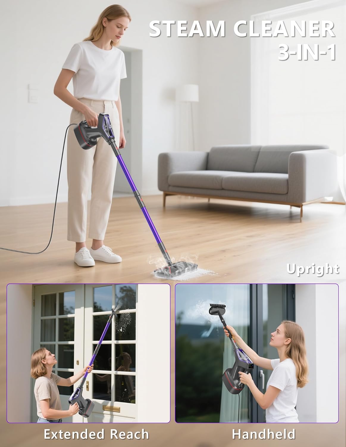 Steam Mop for Floor Cleaning, Heavy Duty 29-in-1 Steam Cleaner for Home with Detachable Handheld Steamer, for Hardwood, Tile, Walls, Grout, Windows, Furniture and Decks