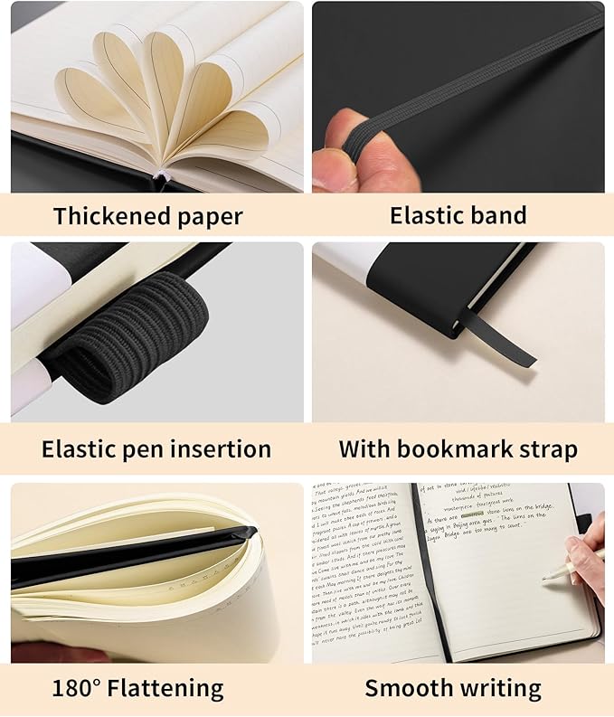 Premium Hardcover Executive Notebook and Pen Set - A5 Journal Notebook 192 Line Pages, 2 Smooth-Writing Ballpoint Pens, Arrow Sticky Notes - For Office & School Supplies Letter M Floral Design Brown