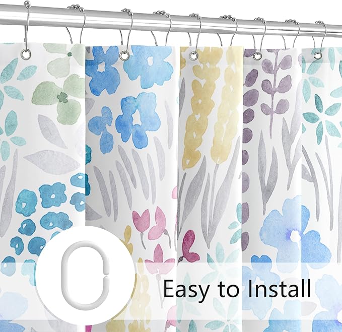 Extra Long Shower Curtain 72 x 96 Inch, Floor to Ceiling X-Long Tall Cute Floral Shower Curtain for Bathroom, Blue Pink Yellow Wildflower Boho Cottagecore Fabric Shower Curtain Set with Hooks