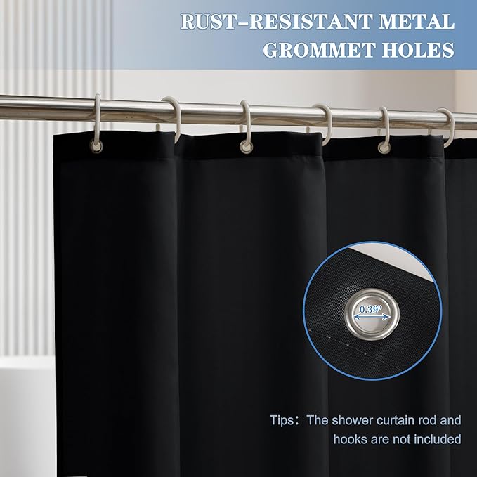 Nasitos Shower Curtain Liners 4 Pack - W36 x H72 - Washable & Water Resistant Fabric Bath Shower Liners for Narrow Stall, Stand Up Shower Stall, RV, Camper (Black, Magnets Included)