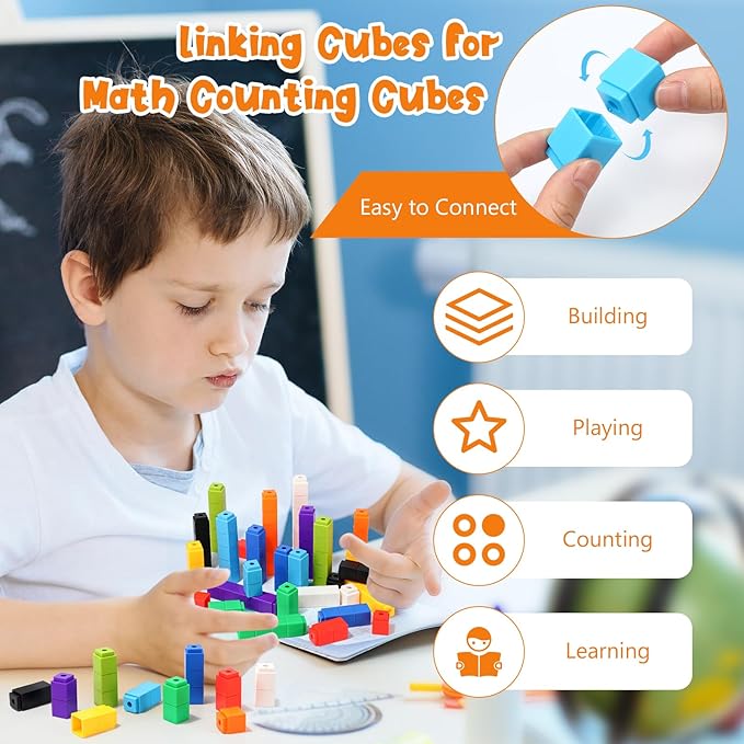 100 Pcs White Linking Cubes for Math Counting Cubes Manipulatives Plastic Counting Block Manipulative Classroom Learning Supplies for Educational Preschool Activities Boy Girl (White)