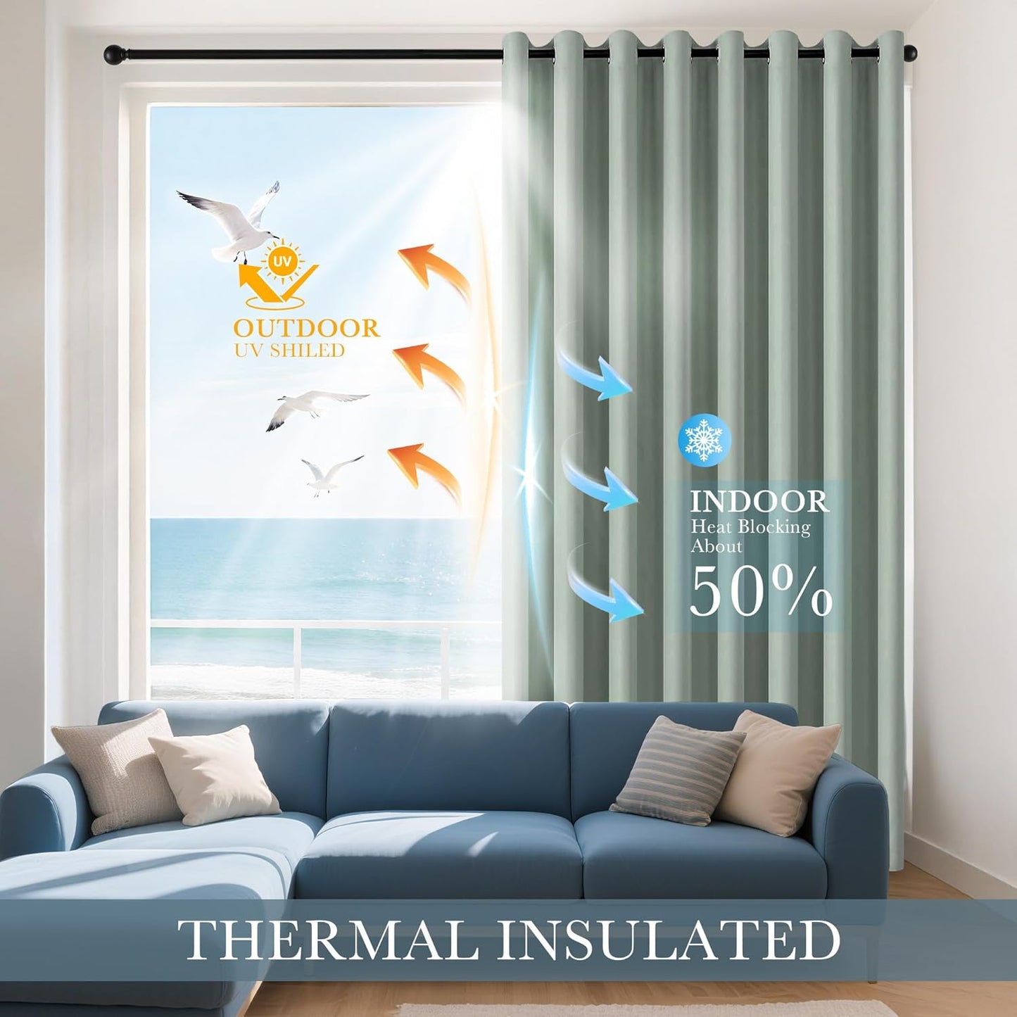 PONY DANCE Sage Green Kitchen Curtains 45 inch Length, Thermal Insulated Tailored Curtains Privacy Drapes for Nursery/Baby Room, Black, 42 x 45 inch, Set of 2