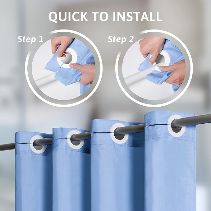 Blue No Hook Shower Curtain,Extra Long Shower Curtain Liner 78 Length,Ployester Fabric Bathroom Curtains with 10 Plastic Split Grommets,Waterproof & Machine Washable,72x78 Inch