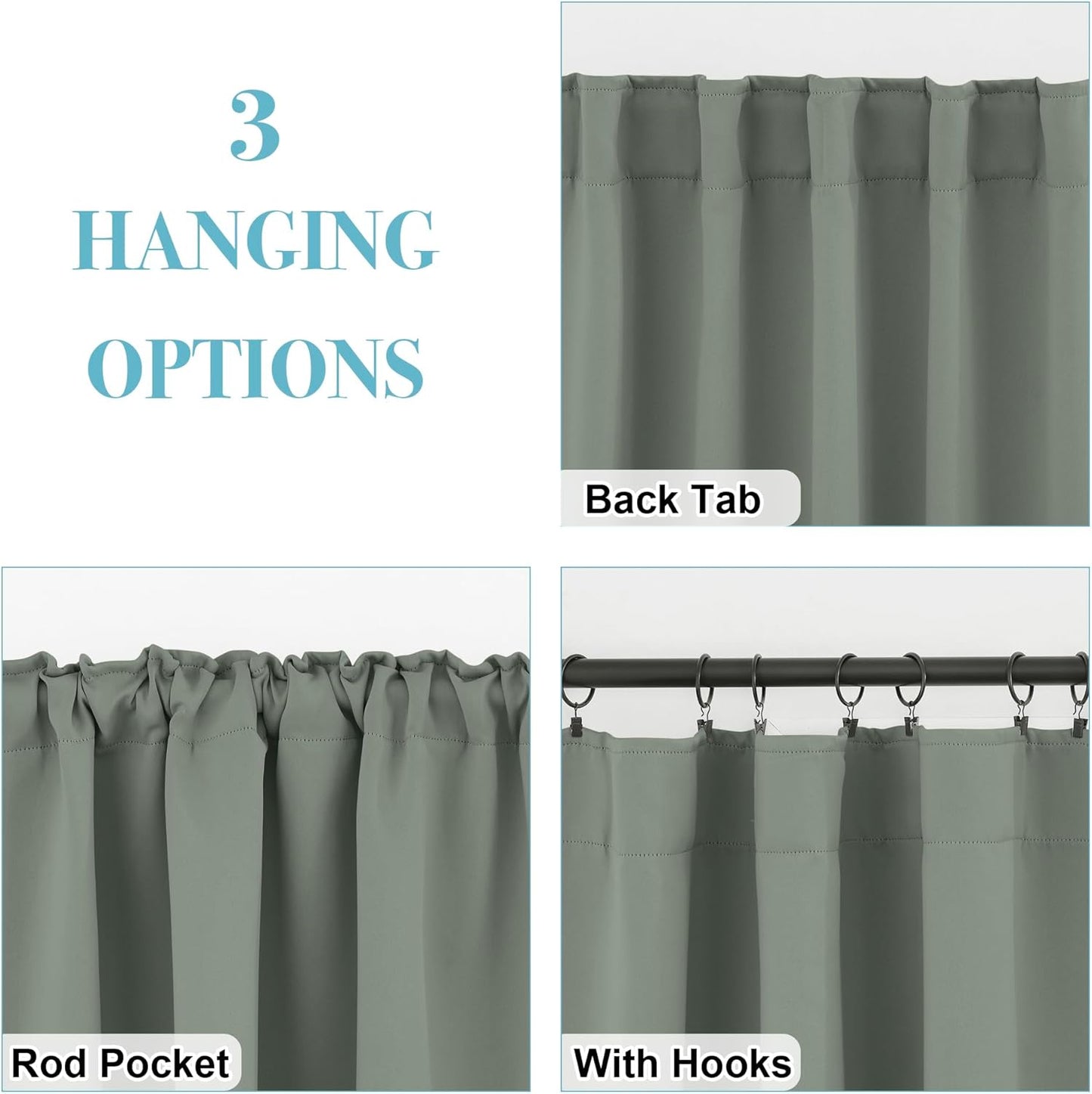 RYB HOME Sage Green Curtains, Small Window Curtains Tiers for Kitchen Bathroom, Blackout Thermal Insulated Drapes, Privacy UV Protection Short Window Treatment, W42 x L36, 2 Panels