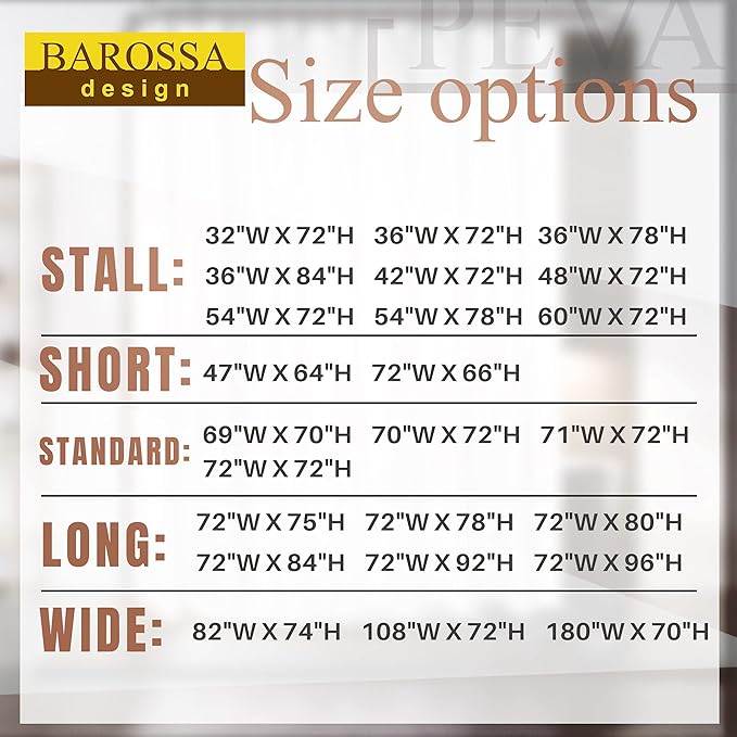 Barossa Design Long Shower Curtain Liner 78" Height - 6 Magnets & 8G Heavy Duty PEVA, Waterproof, PVC Free, Metal Grommets, Clear, 72x78