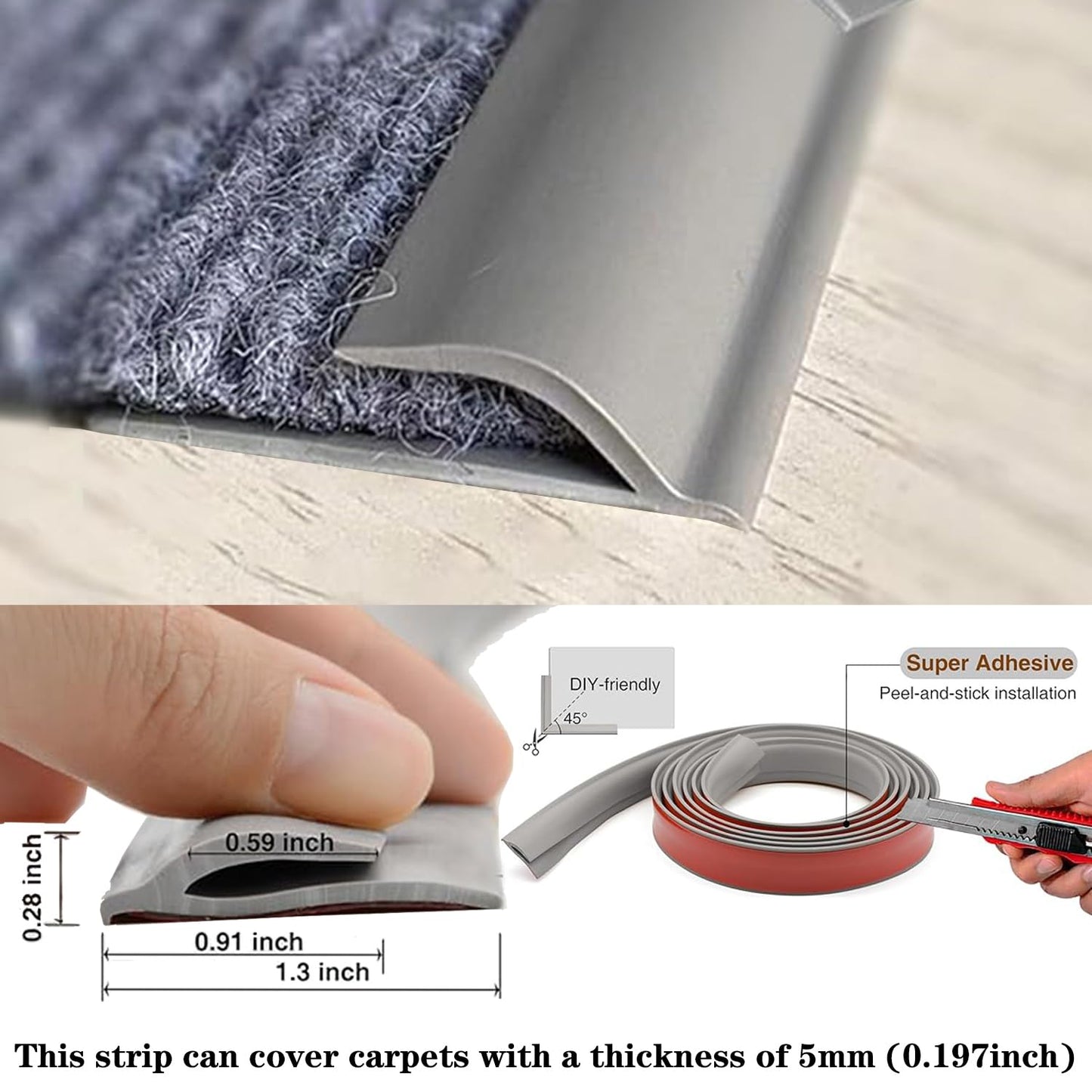 Self Adhesive Carpet Transition Strip with Edge Trim, Designed for Seamless Transitions from Carpet to Tile or Vinyl Floors, Perfect for Doorways.(Brown,15ft)
