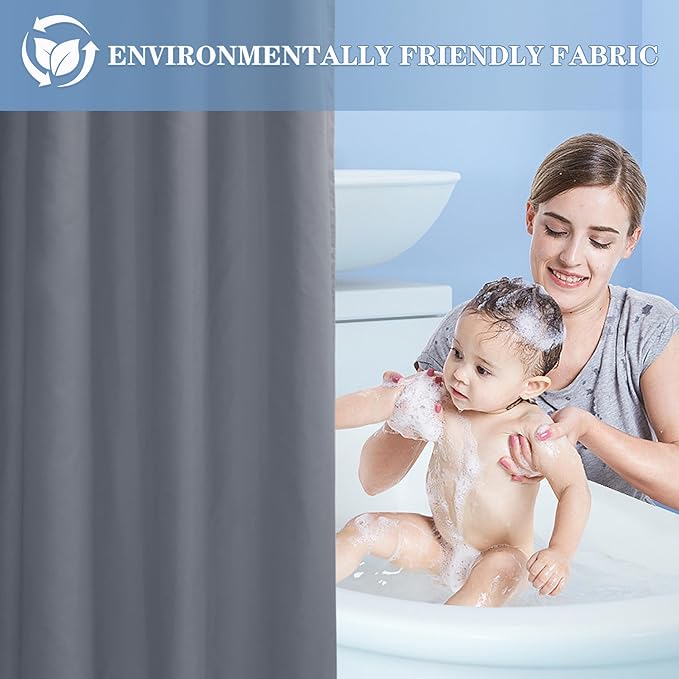 Nasitos Fabric Shower Curtain Liners 2 Pack - W72 x H72 - Water Resistant & Non Toxic Cloth Shower Liner for Bathroom, Hotel Quality, Machine Washable, Standard Size (Grey, 4 Magnets Included)