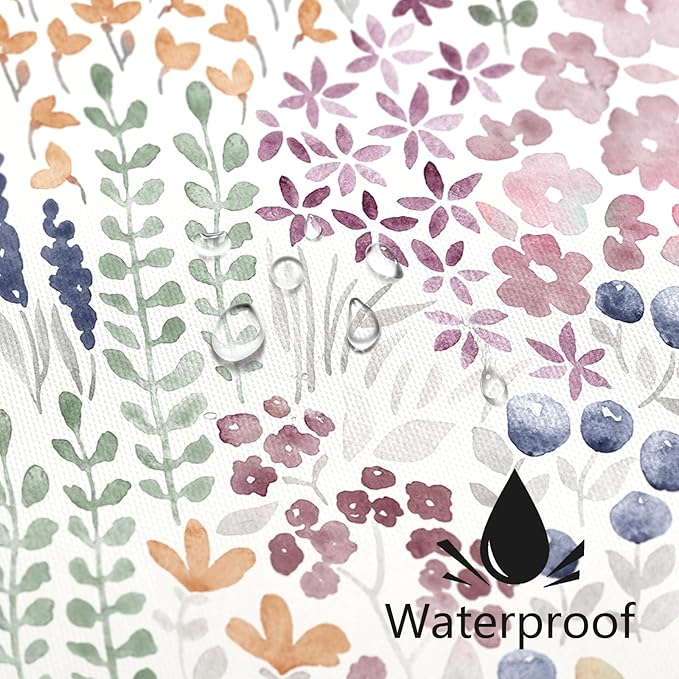 Long Shower Curtain 72 x 78 Inch, Tall Cute Floral Shower Curtain for Bathroom, Mauve Wildflower Boho Cottagecore Fabric Shower Curtain Set with Hooks