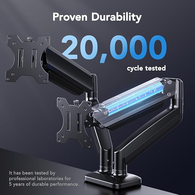 HUANUO Dual Monitor Mount, Mounts 2 Screens Up to 32 Inch, Holds 22 lbs per Arm, Dual Monitor Stand with Excellent Design, Height-Adjustable, Tilt, Swivel & Rotate, VESA Standard 75mm or 100mm