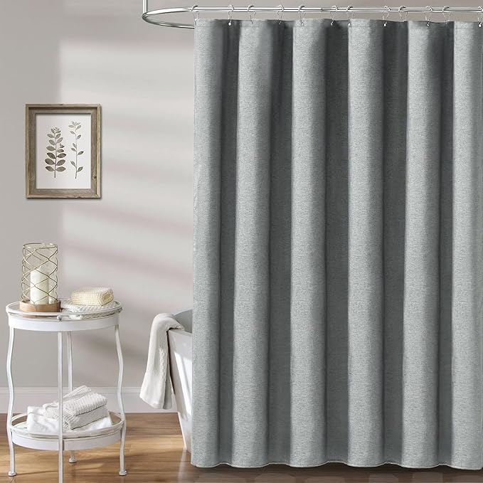 BTTN Extra Long Fabric Shower Curtain - 72x90 Inch Linen Textured Heavy Duty Cloth Shower Curtain Set with 12 Plastic Hooks, Large Modern Hotel Luxury Polyester Shower Curtains for Bathroom, Gray/Grey