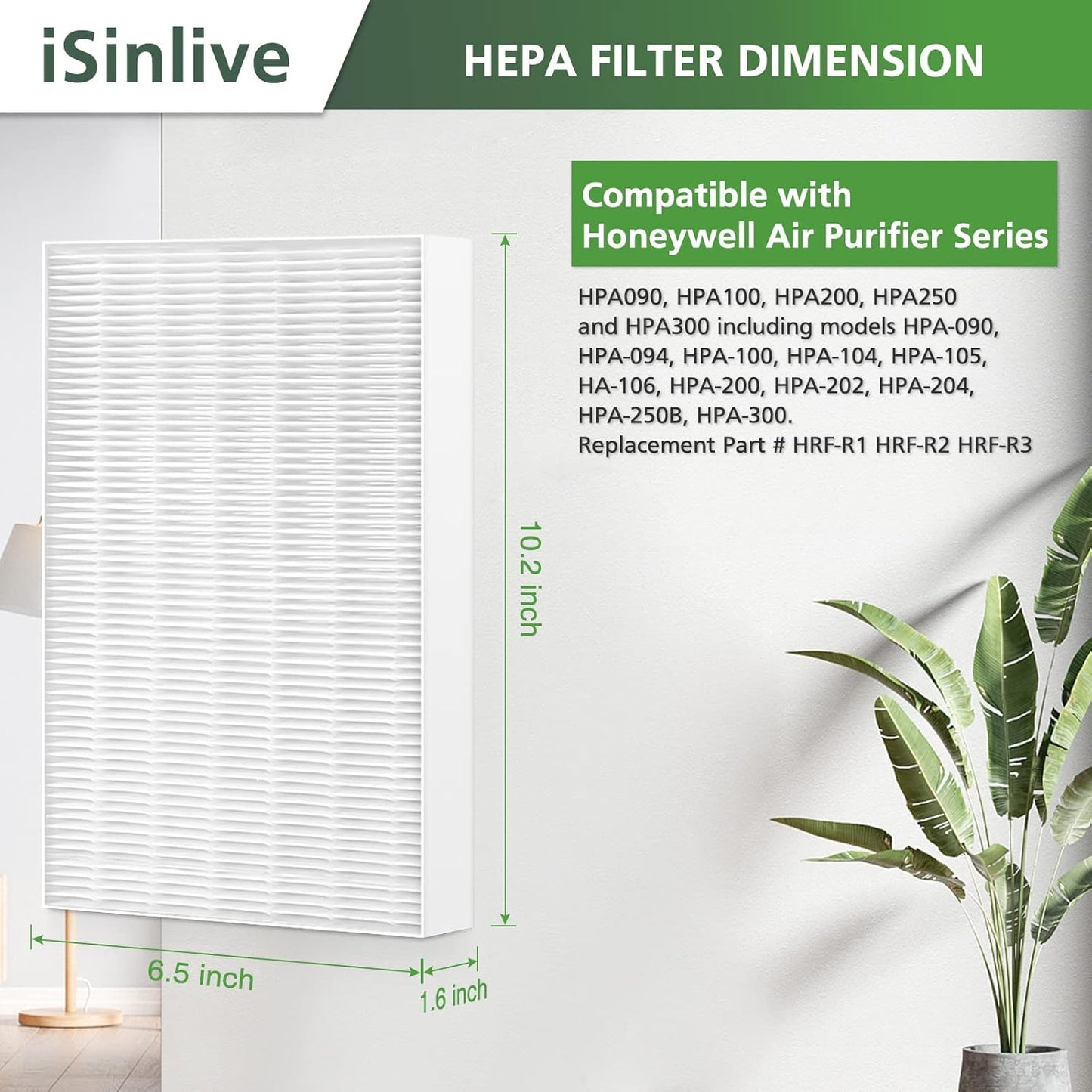Replacement Filter R Compatible with Honeywell Air Purifier HPA300 HPA200 HPA100 and 5000 Series, 6 Pack HEPA Filter, Fits for Honeywell R Filter (HRF-R3 & HRF-R2 & HRF-R1)