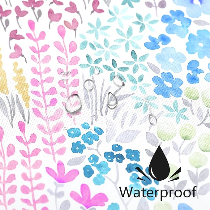 Extra Long Shower Curtain 72 x 84 Inch, Tall Cute Floral Shower Curtain for Bathroom, Blue Pink Yellow Wildflower Boho Cottagecore Fabric Shower Curtain Set with Hooks