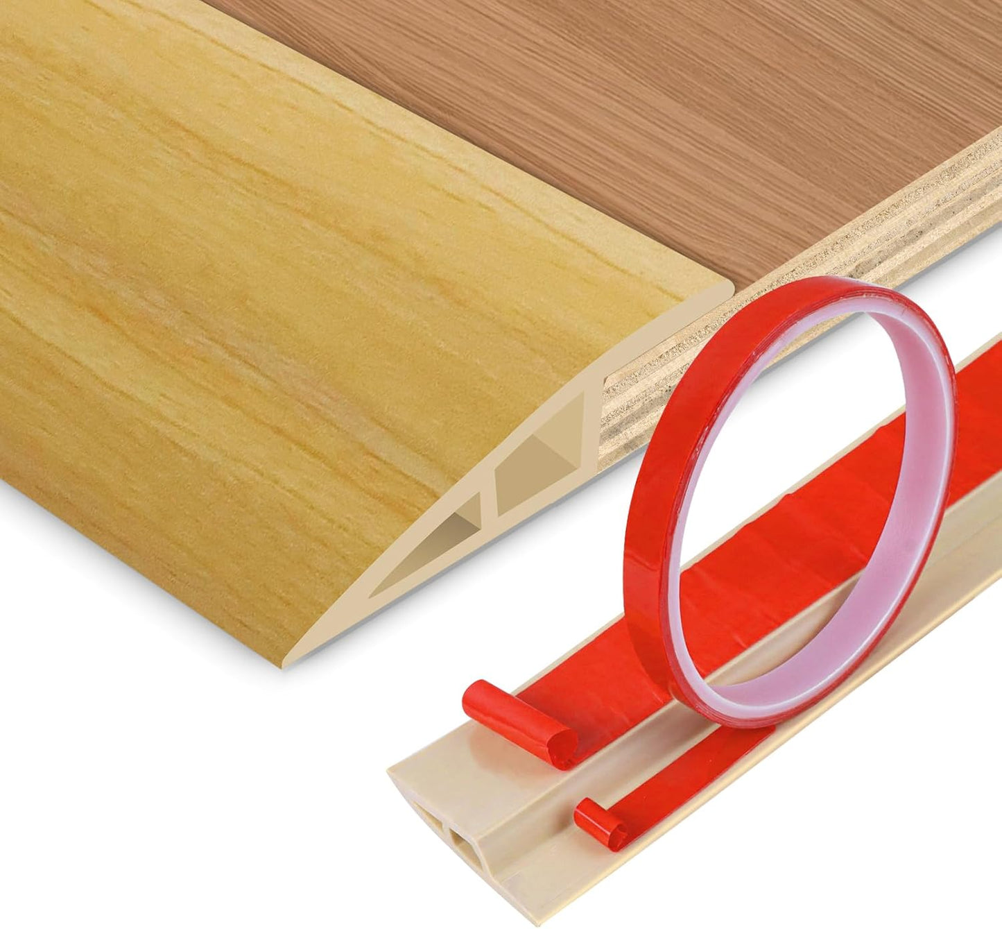 Floor Transition Strip Vinyl Door Threshold Ramp Self Adhesive Carpet Edging Strip Doorway Edge Trim, Overlap Edge Reducer for Laminate Carpet, Floor, Tile (Raw Wood Grain, 3/5" to 4/5", 6.6Ft)