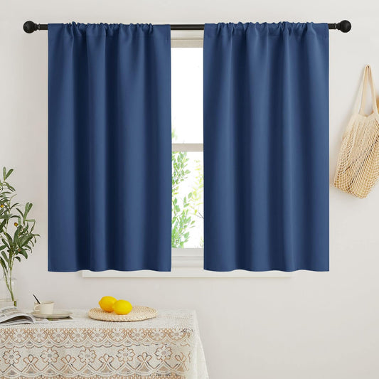 RYB HOME 45 inch Length Curtains for Kitchen, Room Darkening Narrow Window Drapes Thermal Insulated Privacy Covers for Basement RV Camper, W 34 x L 45 inch, Set of 2, Navy Blue