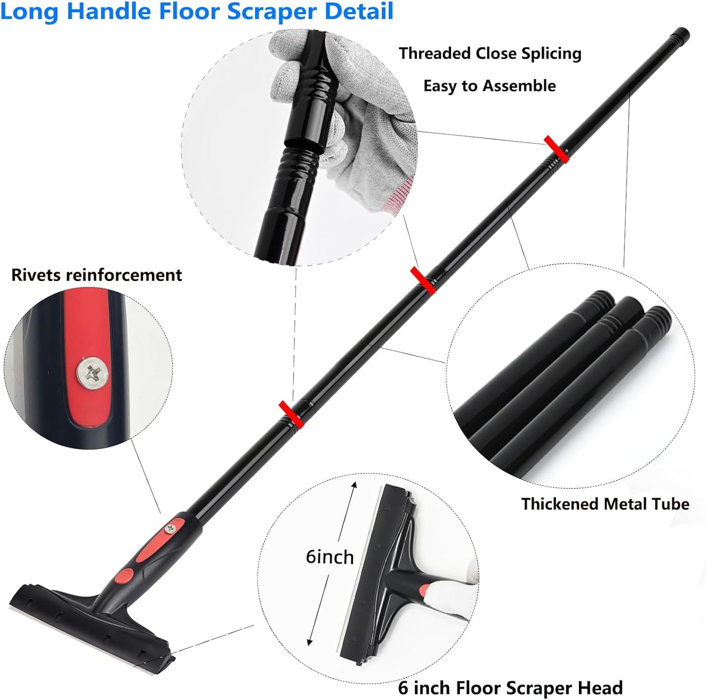 EHDIS Extenble Razor Blade Scraper, 16''-58'' Long Handle 6" Wide Blade Scraper Tool with 10 Double-Edge Blades for Cleaning Paint, Caulk, Adhesive,Painting, Tile, Floors, Walls (068-pro)