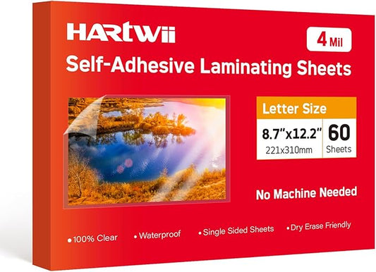 Thicker Self Adhesive Laminating Sheets,60 PCS 8.5 x 11 Self Sealing Laminate Sheets Lettter Size No Machine No Heat 4mil Clear Laminating Sheets for Protecting Documents, Photos