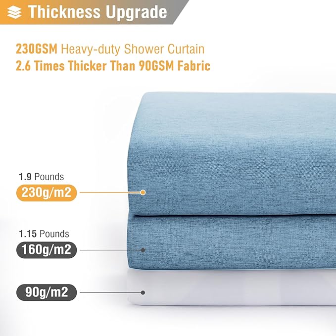 BTTN Extra Long Shower Curtain - 84 Inch Blue Linen Textured Heavy Duty Fabric Shower Curtain Set with 12 Hooks, Tall Luxury Simple Waterproof Cloth Shower Curtains for Bathroom, 72x84, Moonlight Blue