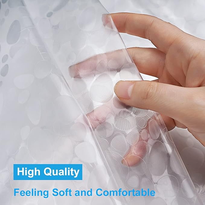 UFRIDAY Extra Long Shower Curtain Liner 72x86 Inch,EVA Plastic Waterproof Shower Curtain with 3 Big Magnets,Heavy Duty,Semi Transparent, 3D Cobblestone Bathroom Liner