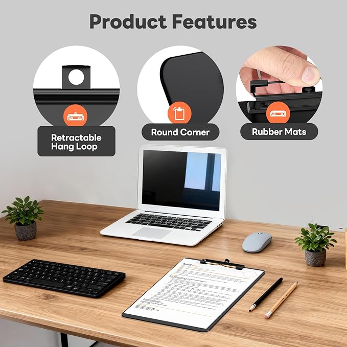 Plastic Clipboard Set of 2, 12.5 x 9'' Letter Size for Classroom, Students, Teacher, Nurse, A4 Black 8.5 x 11'' Clip Board with Low Profile Black Clip, Office & School Supplies