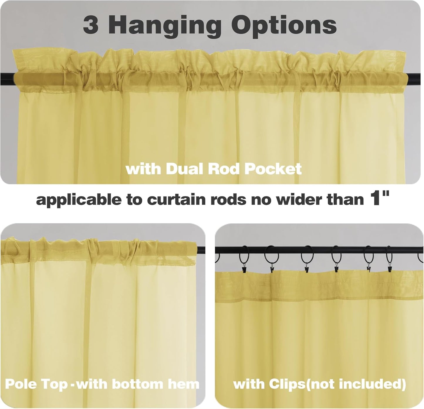 Chyhomenyc Mustard Yellow Sheer Curtains 84 Inch Length 2 Panels, Light Filtering Soft Airy Voile Rod Pocket Sheer Window Drapes for Bedroom Living Room, Each 42Wx84L Inches