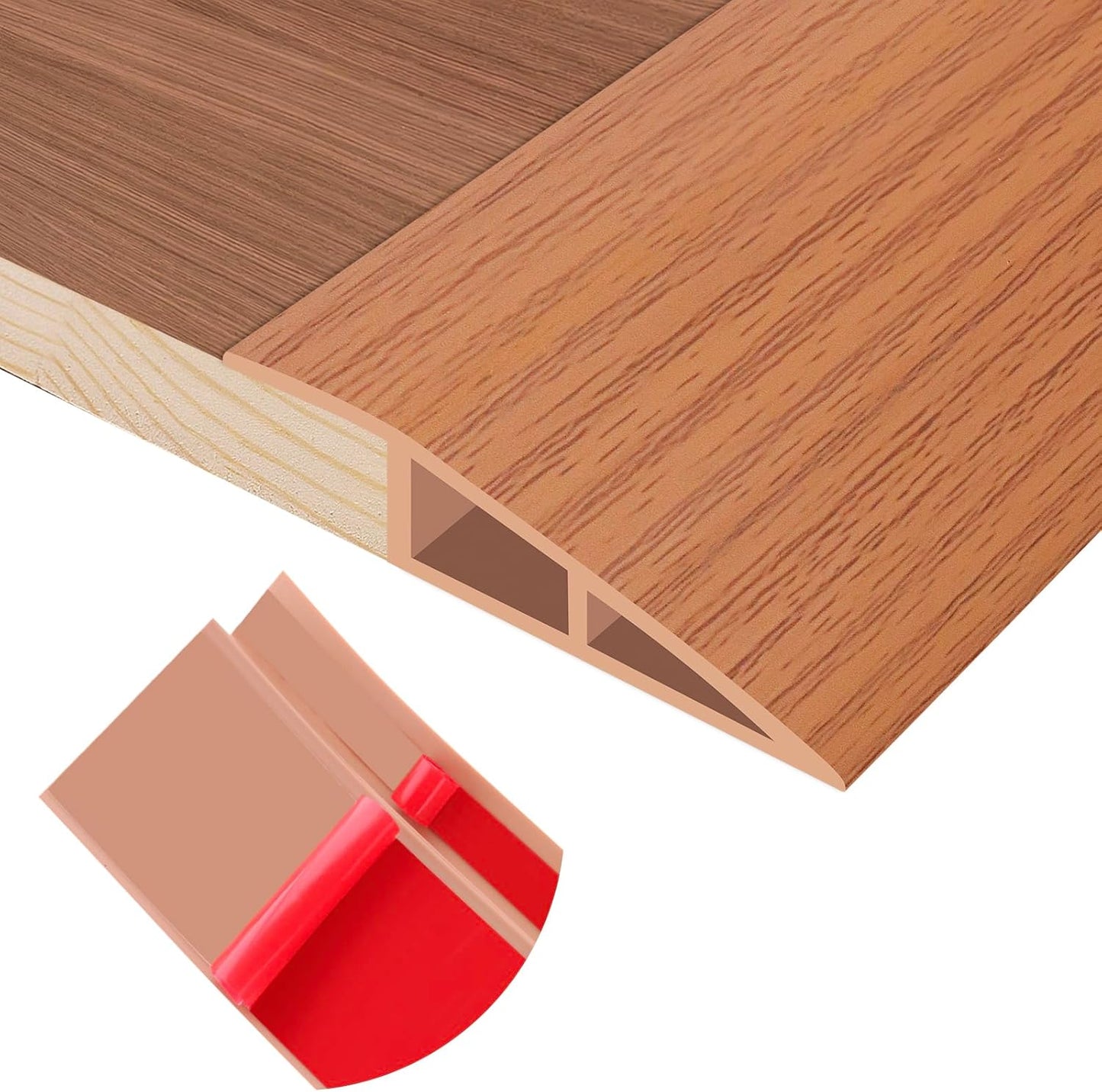 Floor Transition Strip Self Adhesive Vinyl Door Threshold for Doorways Carpet Edging Trim Overlap Edge Reducer for Laminate Floor, Carpet, Tile (Yellow Oak Grain, 2/5" to 3/5", 6.6Ft)