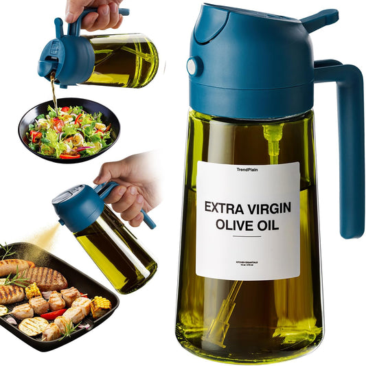 TrendPlain - Original 16oz/470ml Olive Oil Dispenser Bottle for Kitchen Gadgets and Air Fryer Accessories - Olive Oil Sprayer for Cooking w/Stickers - Navy