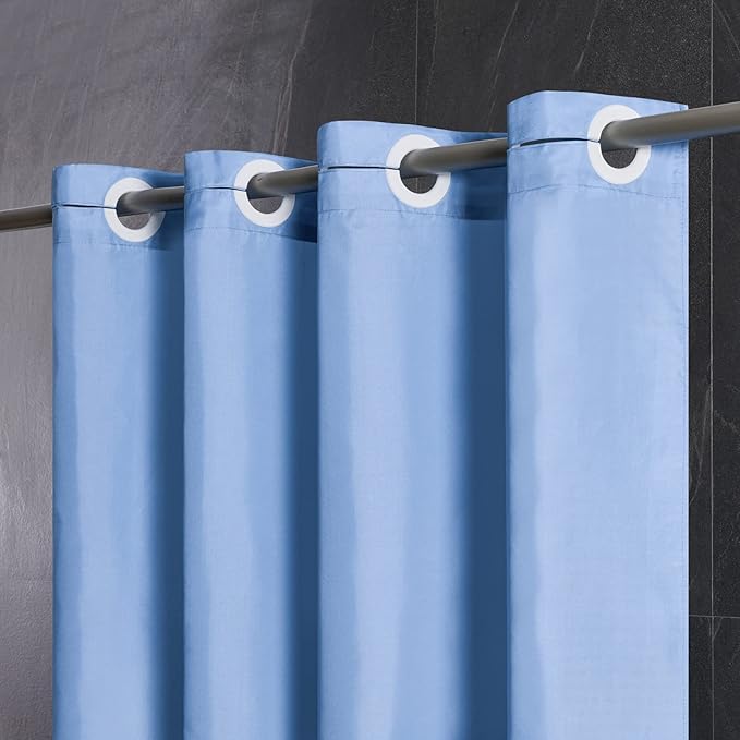 Blue Extra Long No Hook Shower Curtain 84 Length,Waterproof Fabric Shower Curtains for Bathroom,Hotel Grade with 10 Plastic Grommets,Machine Washable,72x84 Inch