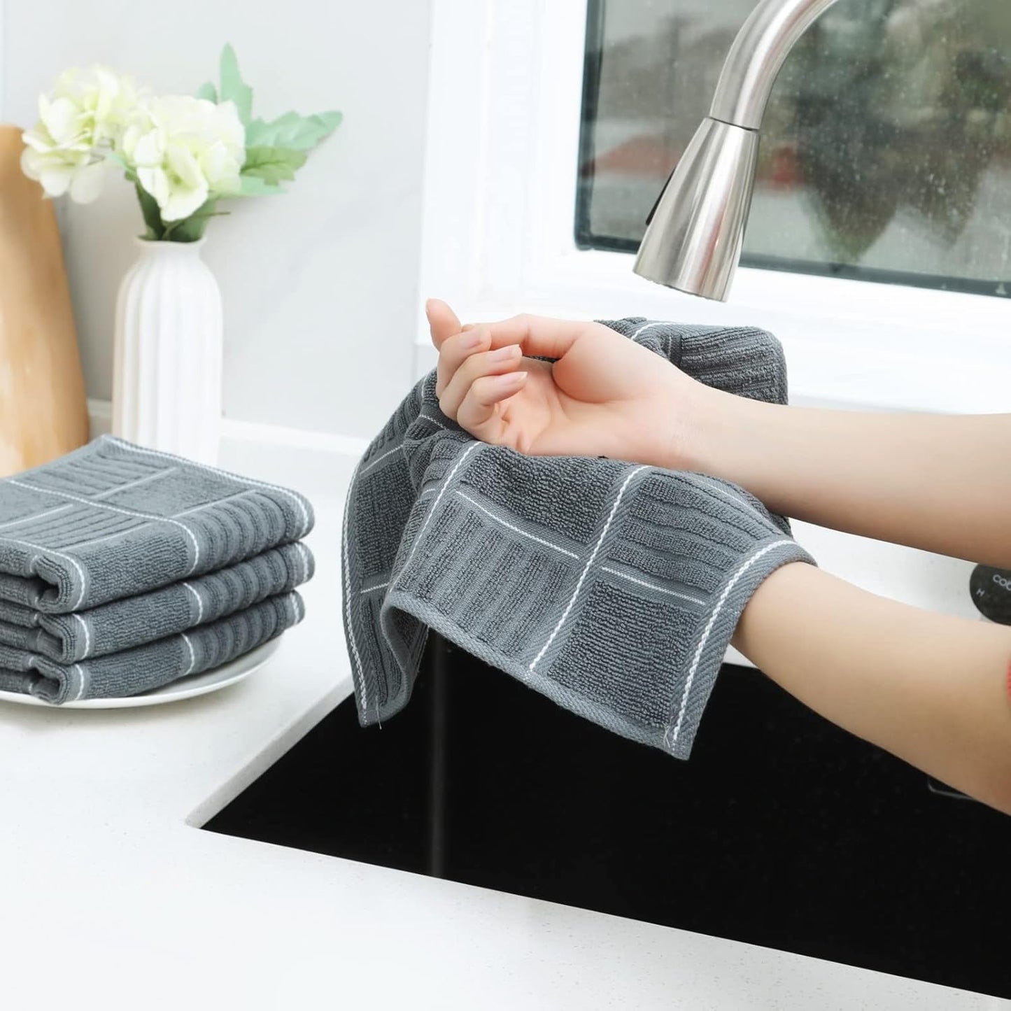 Glynniss Kitchen Towels and Dishcloths Set, Dish Towels and Dish Rags for Washing Dishes, for Cleaning Cooking Drying Pack of 8 (Grey)