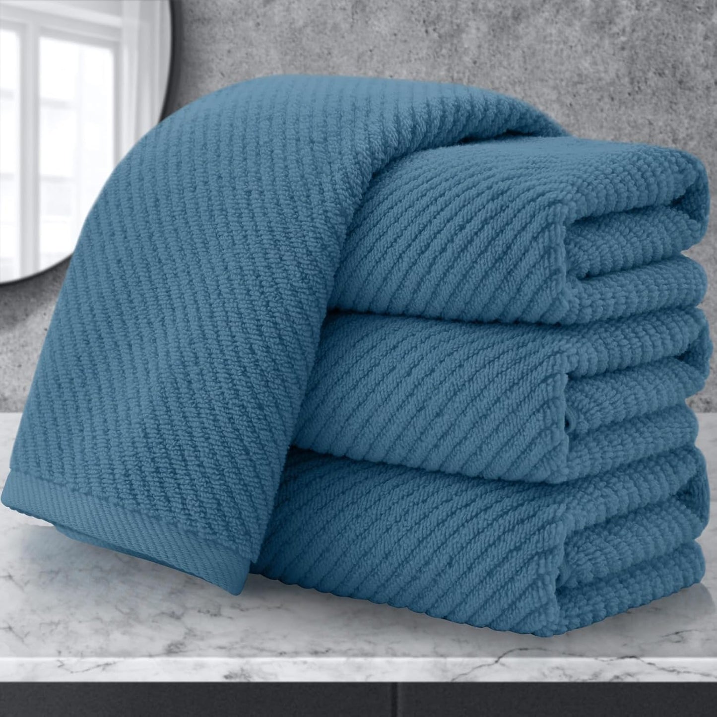 VOOVA & MOVAS Hand Towels for Bathroom Set of 4, Large 18" x 28", 100% Cotton | Lightweight | Thick | Quick Dry | Soft | Absorbent, Bath Hand Towels for Bathroom, Towel Gift Set, Dark Blue