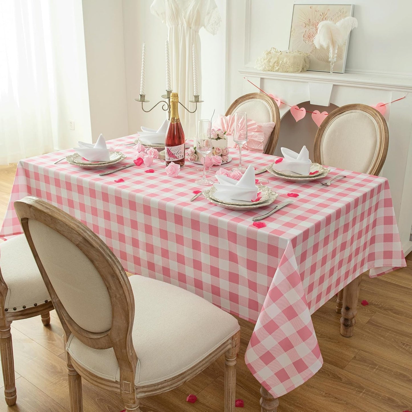 Waterproof Plaid Tablecloth Fabric - Square 58x58 Inch Classic Gingham Checker Table Cloth for Indoor/Outdoor Use - Buffalo Table Cover for Picnics, BBQs, and Parties