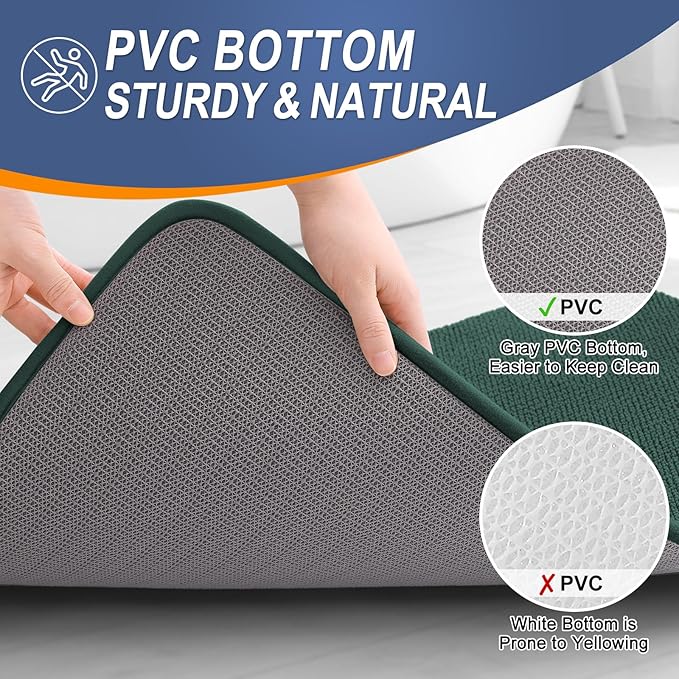 OLANLY Thick Memory Foam Bath Mats Rugs 47x17, Extra Soft Absorbent Bathroom Rug, Quick Dry Bath Mat, Non-Slip, Washable Carpet for Bathroom, Tub and Shower, Home Decor Accessories, Blackish Green