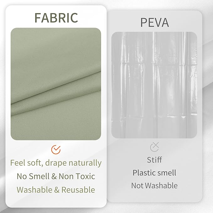 ALYVIA SPRING Sage Green Fabric Shower Curtain Liner Waterproof - Soft & Light-Weight Cloth Shower Liner with 3 Magnets, Hotel Quality & Machine Washable - Standard Size 72x72, Desert Sage