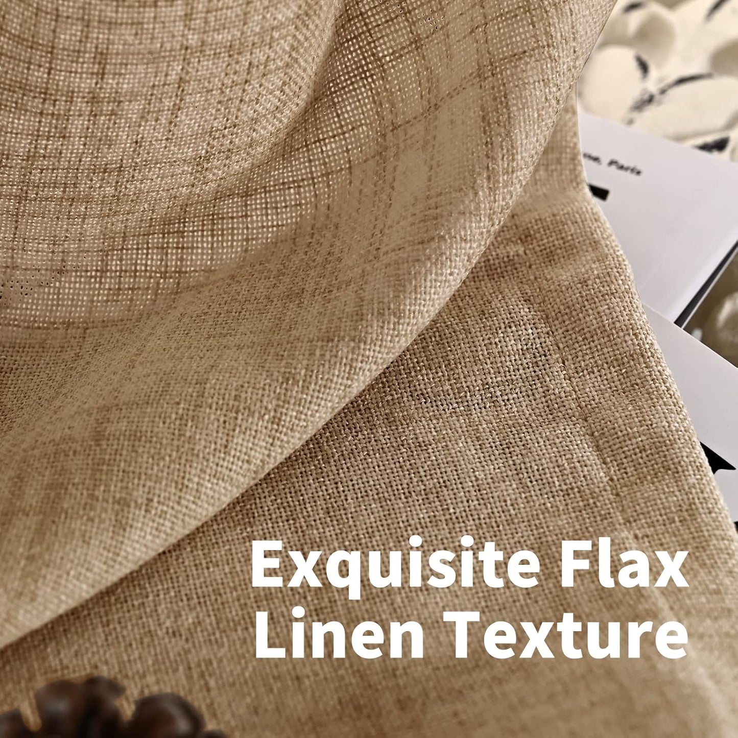 YoungsTex Toffee Linen Curtains 72 Inch Length for Living Room, Burlap Semi Sheer Drapes Light Filtering Tan Window Treatments for Farmhouse Bedroom Rod Pocket Back Tab, 42 X 72 Inch, 2 Panels