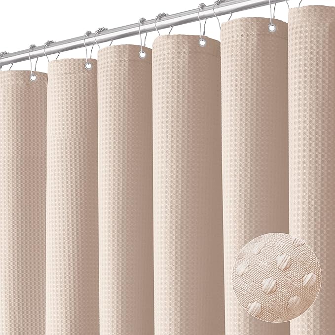 Dynamene Long Fabric Shower Curtain - 78 inch Long Waffle Weave Weighted Cloth Shower Curtains for Bathroom, Neutral Heavy Duty Hotel Spa Luxury Bath Curtain Set with 12 Hooks, 72x78, Blush Pink