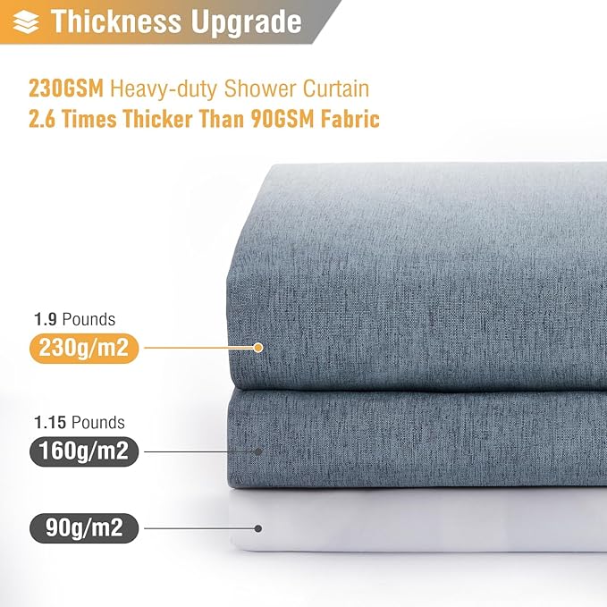 BTTN Extra Long Shower Curtain - 84 Inch Long Linen Textured Heavy Duty Fabric Shower Curtain Set with 12 Plastic Hooks, Large Hotel Spa Simple Polyester Bath Curtains for Bathroom - 72x84 - Blue Gray