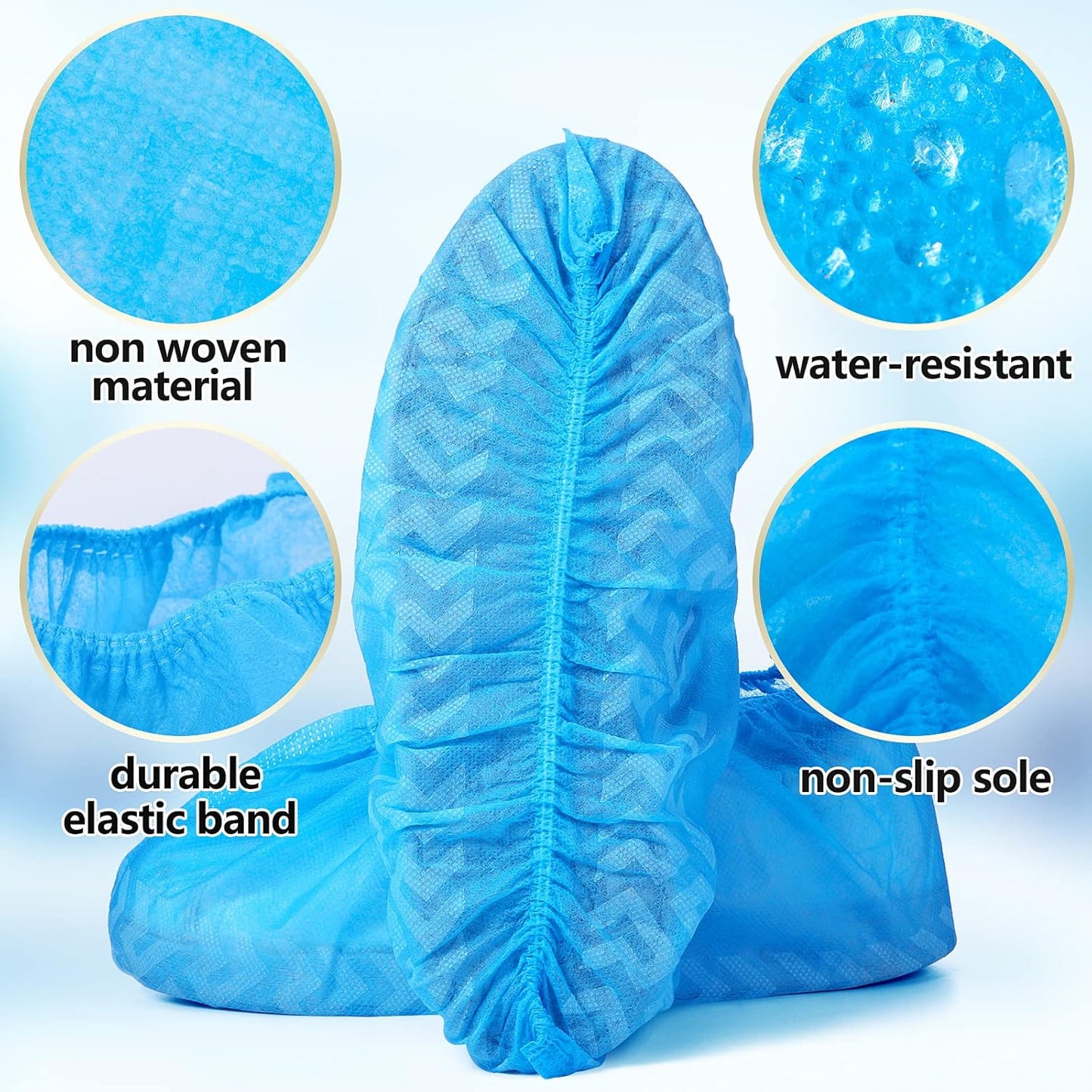 Zhanmai 300 Pack Disposable Shoe Covers Non Slip Disposable Large Foot Booties Shoe Covers for Indoors Contractors Floor and Carpet Protectors, One Size Fits Most(Blue)