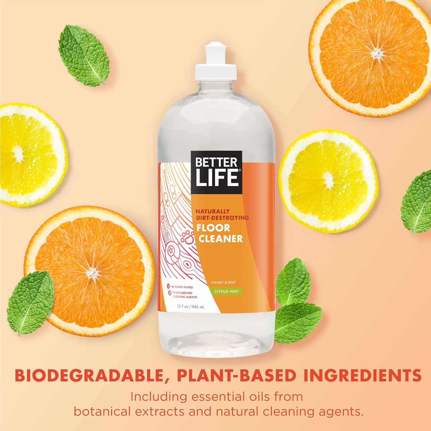 Better Life Floor Cleaner Concentrate - Liquid Multipurpose Cleaner for Wood, Tile, Laminate, Vinyl, Bamboo - Hardwood Floor Cleaner for Mopping - Citrus Mint 1 Gal Concentrate