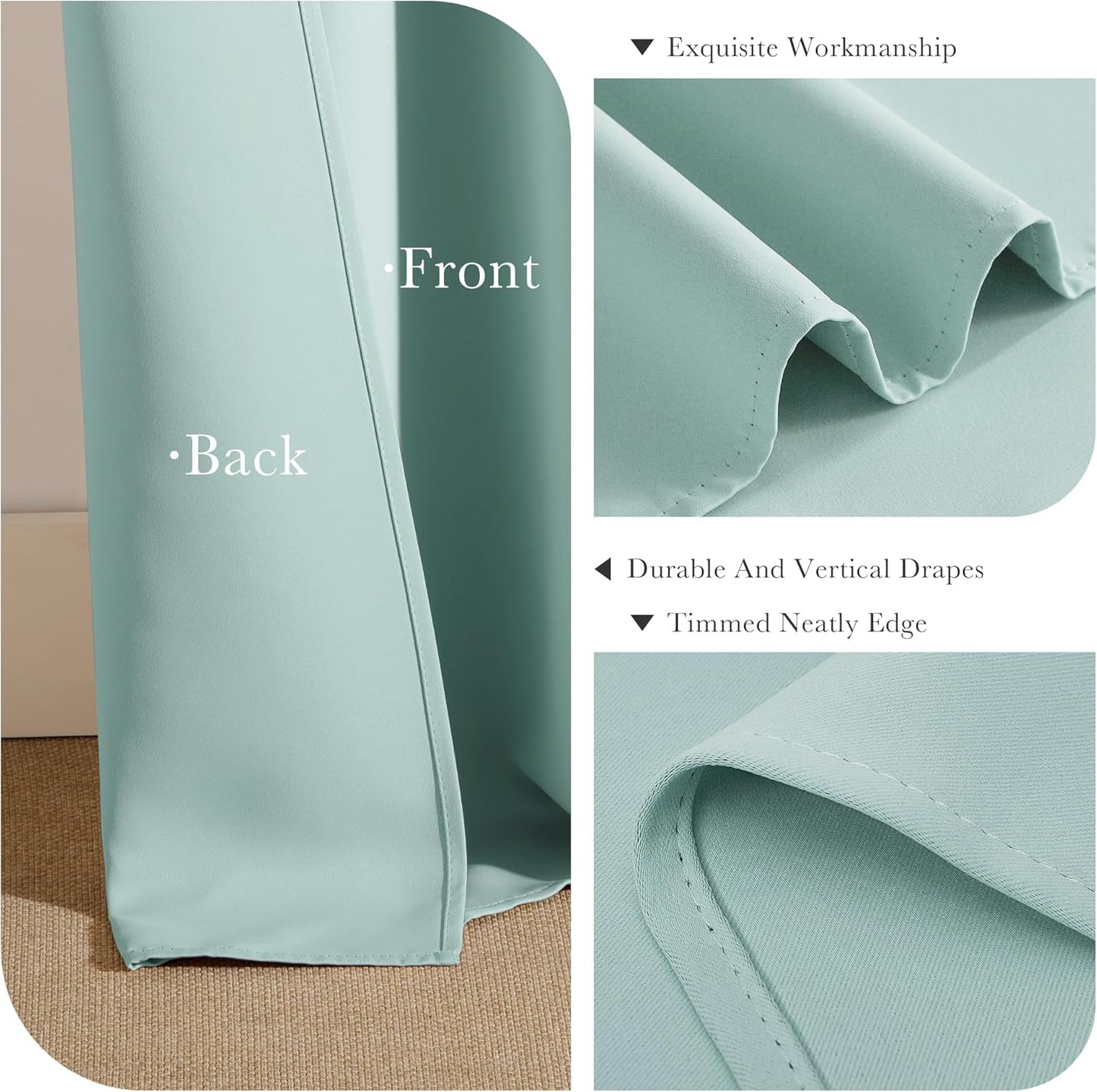 PONY DANCE Aqua Short Blackout Curtains 36 inch Length for Kitchen, Privacy Small Black Out Grommet Half Window Drapes for Bathroom Cabinet Camper RV Bunk(W42 x L36 inch, 2 Panels)