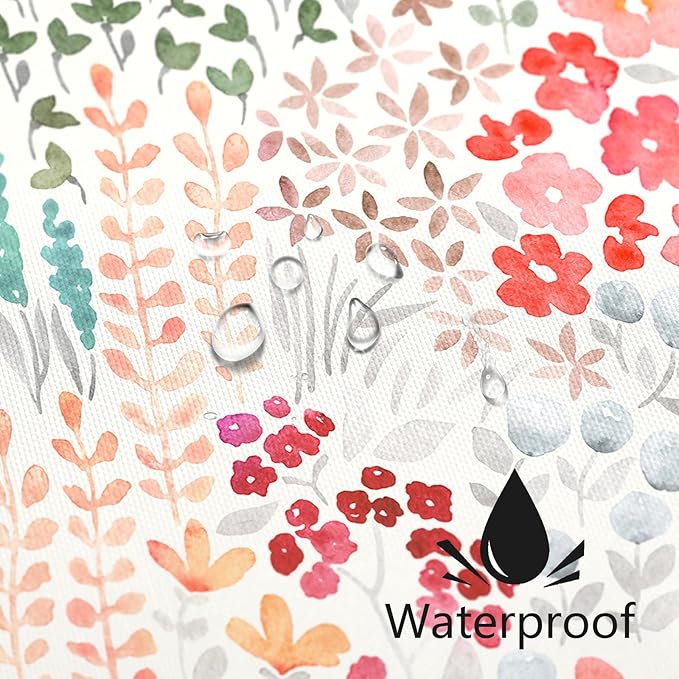 Extra Long Shower Curtain 72 x 84 Inch, Tall Cute Floral Shower Curtain for Bathroom, Retro Red Teal Wildflower Boho Cottagecore Fabric Shower Curtain Set with Hooks
