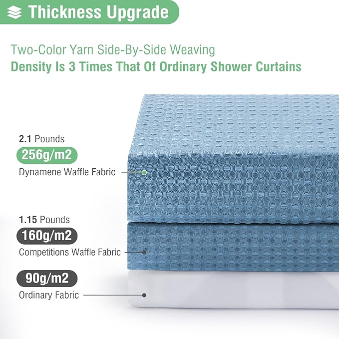 Dynamene Stall Fabric Shower Curtain - 36x72 Waffle Weave Weighted Cloth Shower Curtains for Bathroom, Neutral Heavy Duty Hotel Spa Luxury Bath Curtain Set with 6 Plastic Hooks, Moonlight Blue