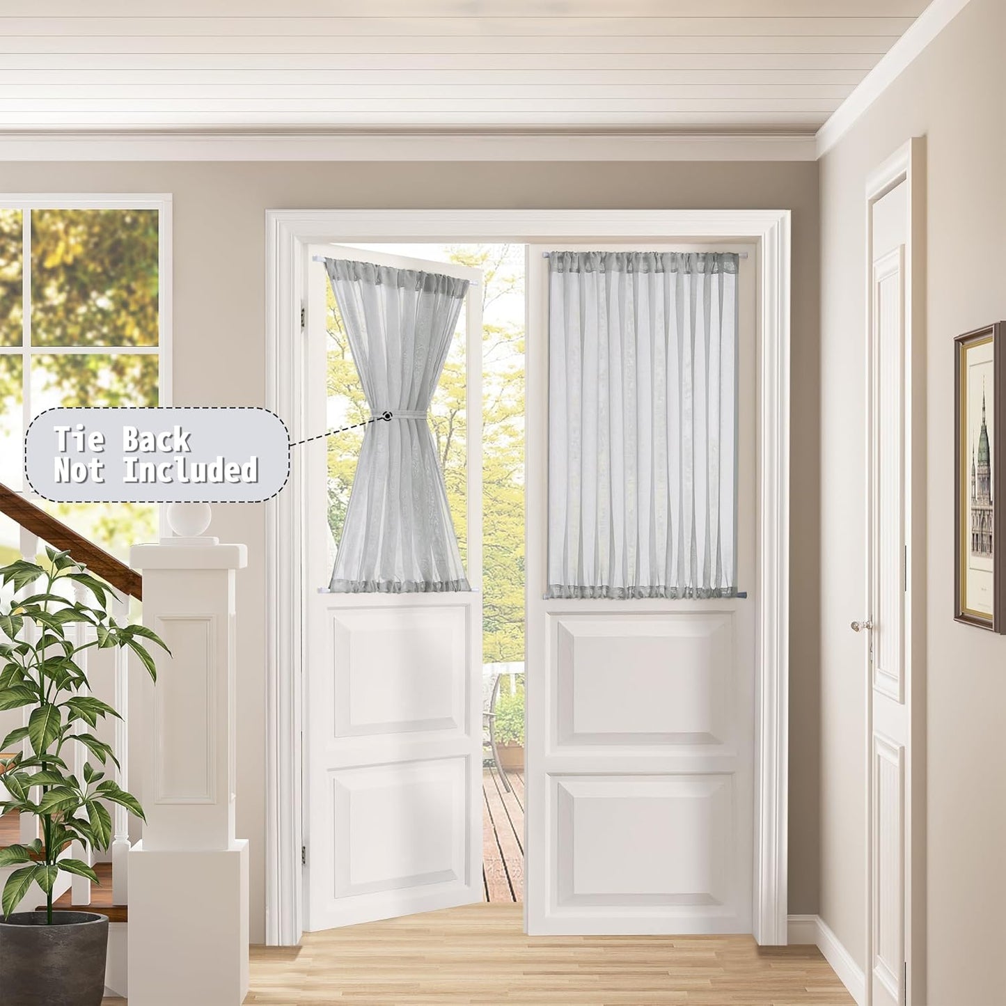 Tollpiz Short Sheer Door Curtain Closet Linen Textured Curtain Sheers Doorway Light Filtering Voile Patio Glass Door Rod Pocket Curtains French Door, 54 x 54 inches Long, Silver Grey, Set of 1 Panel