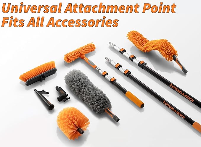 36 Foot High Reach Duster Kit with 5-30 ft Extension Pole // High Ceiling Dusting and Window Cleaning Kit with Telescopic Pole // Window Washer & Squeegee, Cobweb Duster, Fan Blade and Feather Dusters