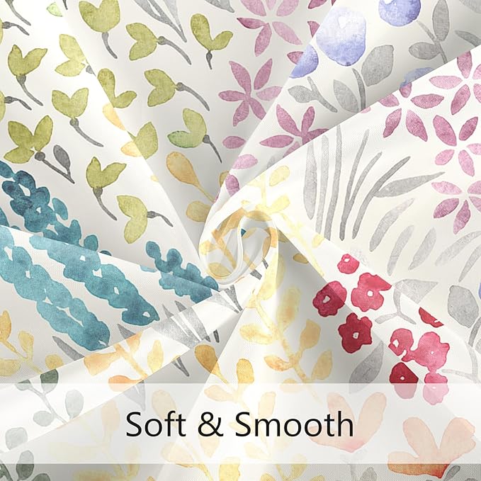 Colorful Floral Shower Curtain 60x72, Cute Boho Flower Fabric Shower Curtains, Funky Watercolor Wildflower Shower Curtain Set, Cottagecore Bohemian Bathroom Decor, Ivory