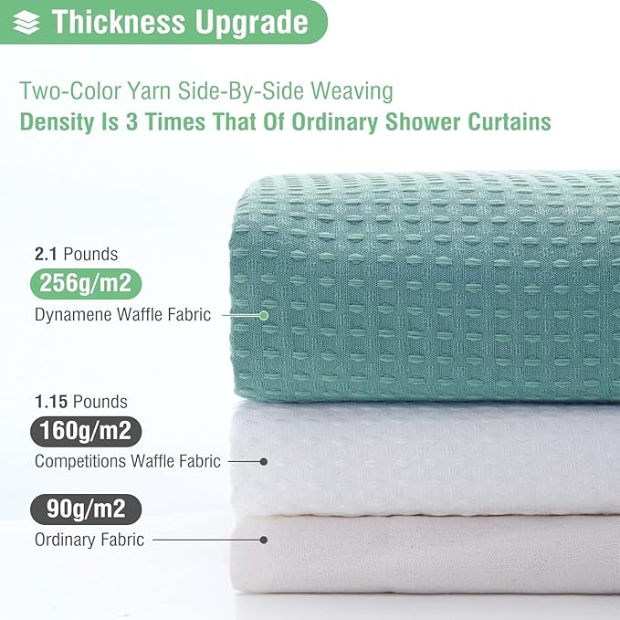 Dynamene Extra Long Shower Curtain,84 Inch Long Waffle Weave Weighted Thick Cloth Bathroom Shower Curtain, Neutral Heavy Duty Hotel Bath Curtain Set with 12 Plastic Hooks,72x84,Teal