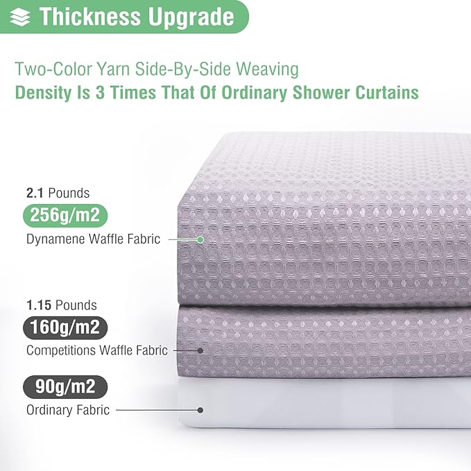 Dynamene Stall Fabric Shower Curtain - 54x78 inch Long Waffle Weave Weighted Thick Cloth Shower Curtains for Bathroom, Heavy Duty Hotel Spa Luxury Bath Curtain Set with 10 Plastic Hooks, Lavender