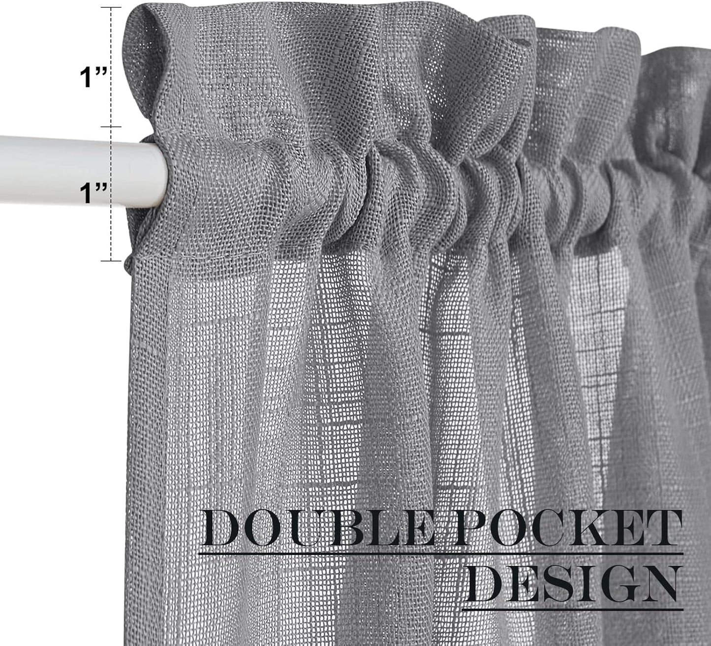 NICETOWN Door Curtains for Sliding Glass French Door, Farmhouse Linen Cutains for Kitchen Light Filtering Rod Pocket Small Window Covering with Tieback, 12" W x 72" L, Dark Grey, 1 PC