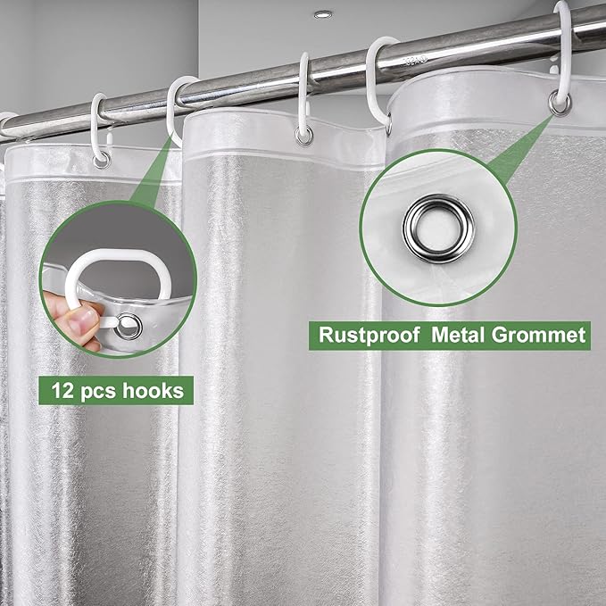 UFRIDAY 72 x 78 inch Long Shower Curtain Liner, EVA Heavy Duty Waterproof Shower Curtain Liner with 5 Magnets for Bathroom, Semi-Transparent,Hotel, Bathtub, 72 x 78 Inches - Frosted